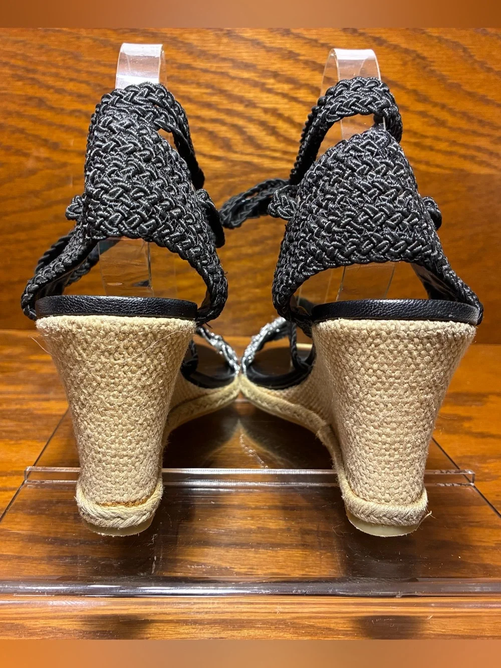 Via Spiga Braided Lace Up Espadrille Wedge Sandals Black Silver Size 10